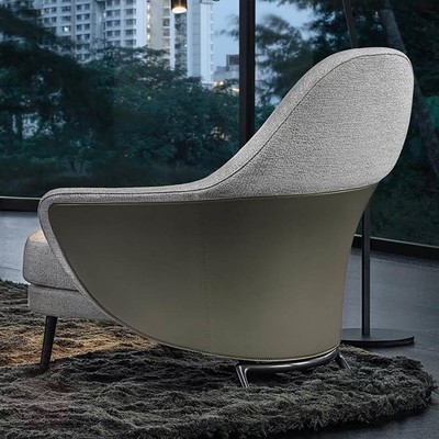 Кресло в стиле ANGIE By Minotti design GamFratesi, серый лён зеленая кожа