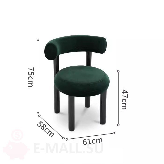 Стул обеденный для столовой в стиле Tom Dixon Fat Dining Chair, темно-зеленый бархат