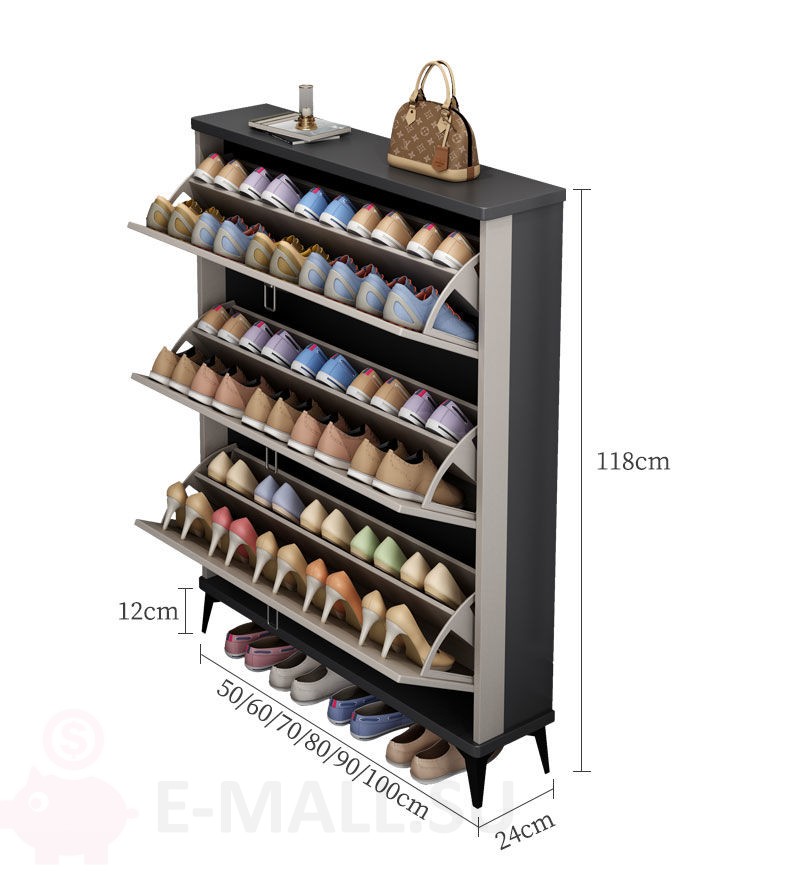 27321.970 Компактная обувная тумба для прихожей серо-чёрная в интернет-магазине E-MALL.SU 8 800 775 8355   Тумба для обуви Компактная обувная тумба для прихожей серо-чёрная