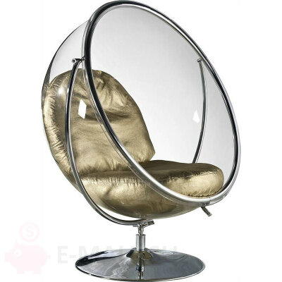 Кресло пузырь Bubble Chair Swivel Base, прозрачное на ножке с кронштейном размер 106 см, желтый, Кожа искусственная