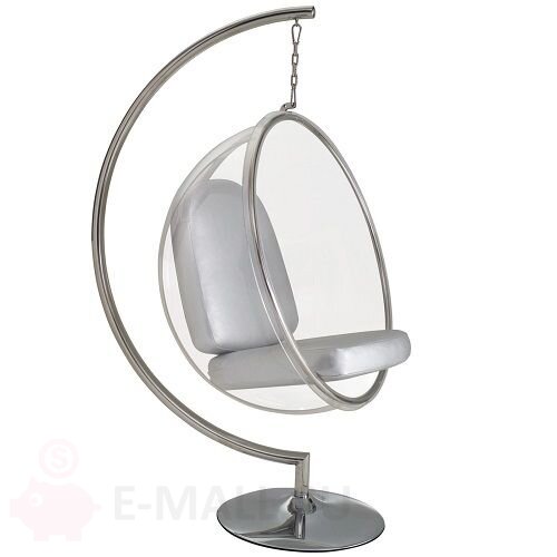 Кресло пузырь Bubble Chair Base, подвесное на ножке размер 113 см серебро, Кожа искусственная, хром