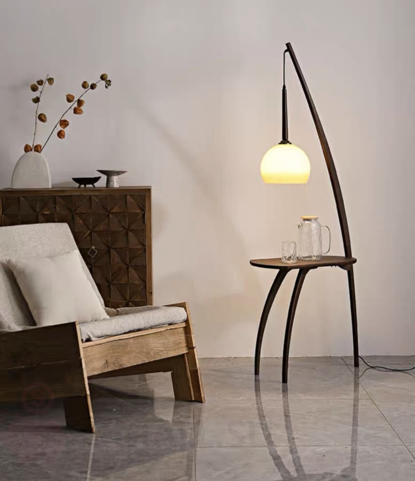 Кофейный столик со светильником в стиле Wabi-Sabi, Темный 