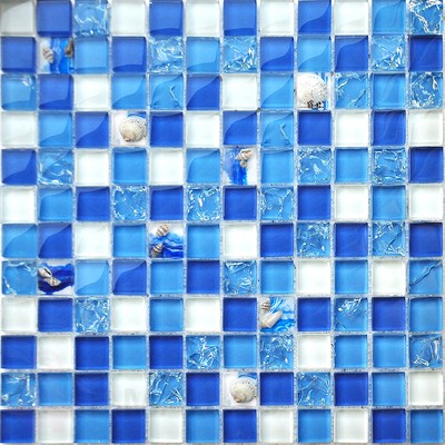 Мозаика стеклянная с натуральными раковинами в средиземноморском стиле, темно-синий К2303