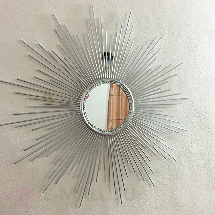 Настенное декоративное зеркало в виде солнца, Диаметр 60 см цвет серебро
