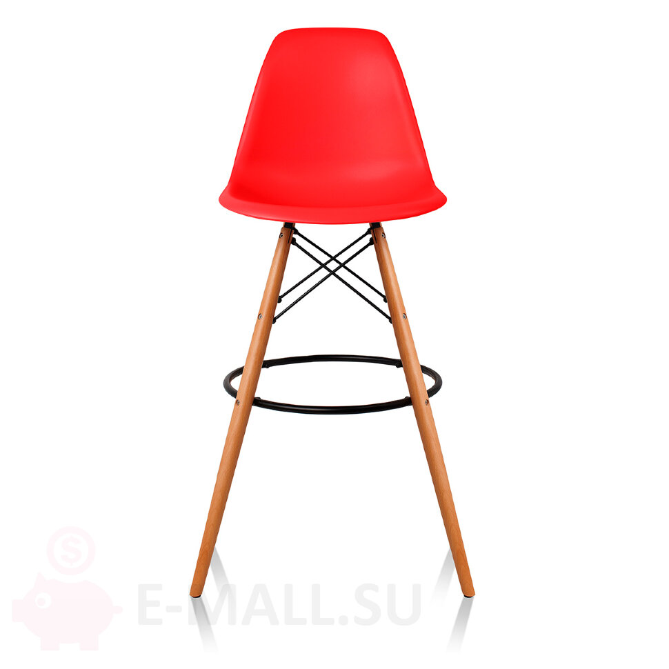 Пластиковые барные стулья DSW, дизайн Чарльза и Рэй Эймс Eames, ножки светлые, красный