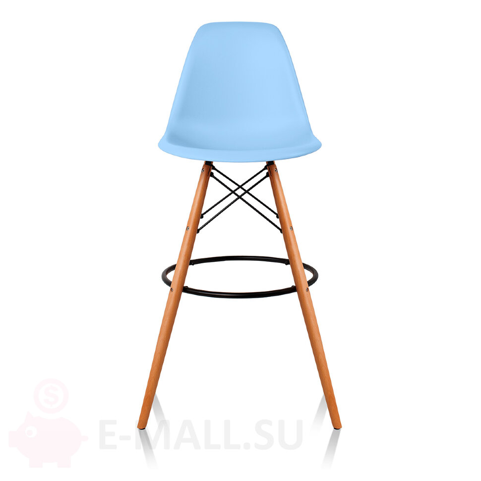 Пластиковые барные стулья DSW, дизайн Чарльза и Рэй Эймс Eames, ножки светлые, голубой
