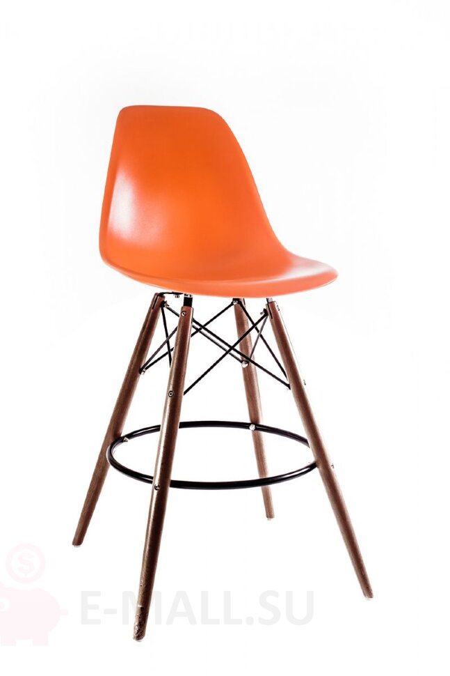 Пластиковые барные стулья DSW, дизайн Чарльза и Рэй Эймс Eames, ножки темные, оранжевый