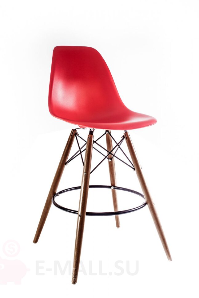 Пластиковые барные стулья DSW, дизайн Чарльза и Рэй Эймс Eames, ножки темные, красный