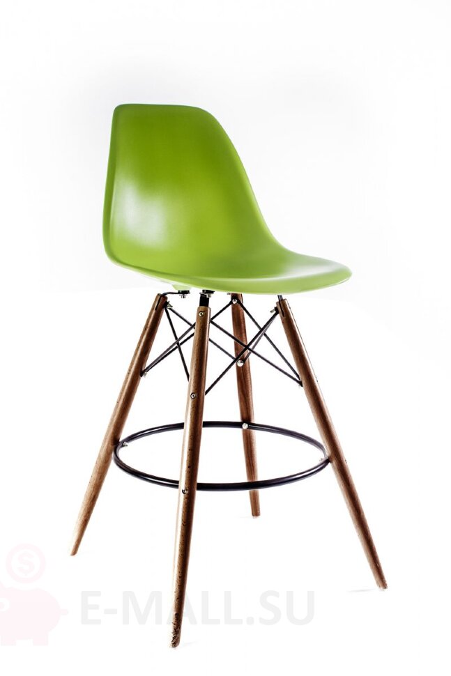 Пластиковые барные стулья DSW, дизайн Чарльза и Рэй Эймс Eames, ножки темные, зеленый