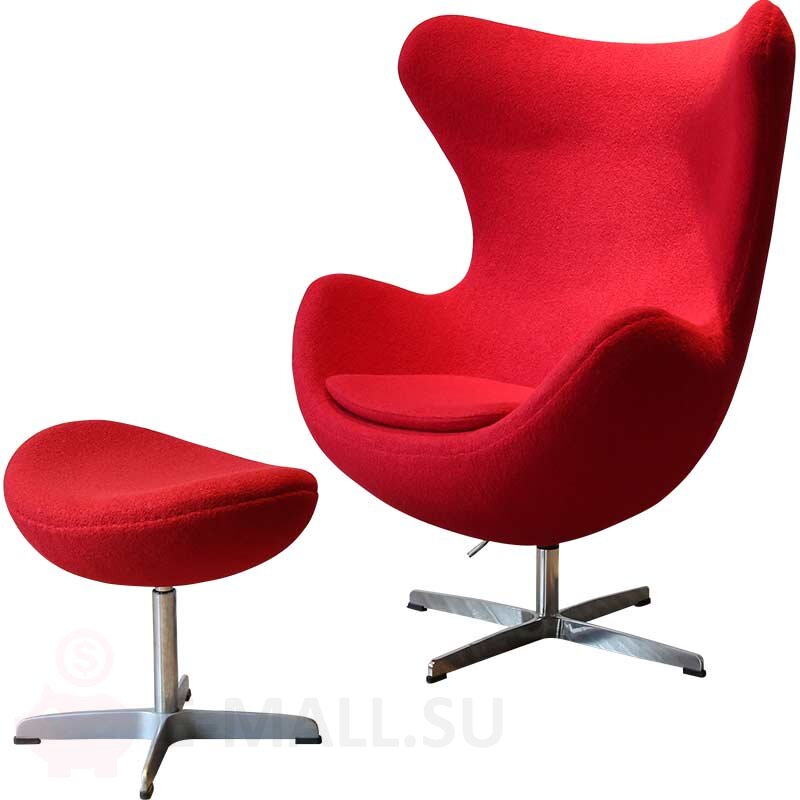 Кресла Egg Chair с оттоманкой, тканевая обивка, цвет красный