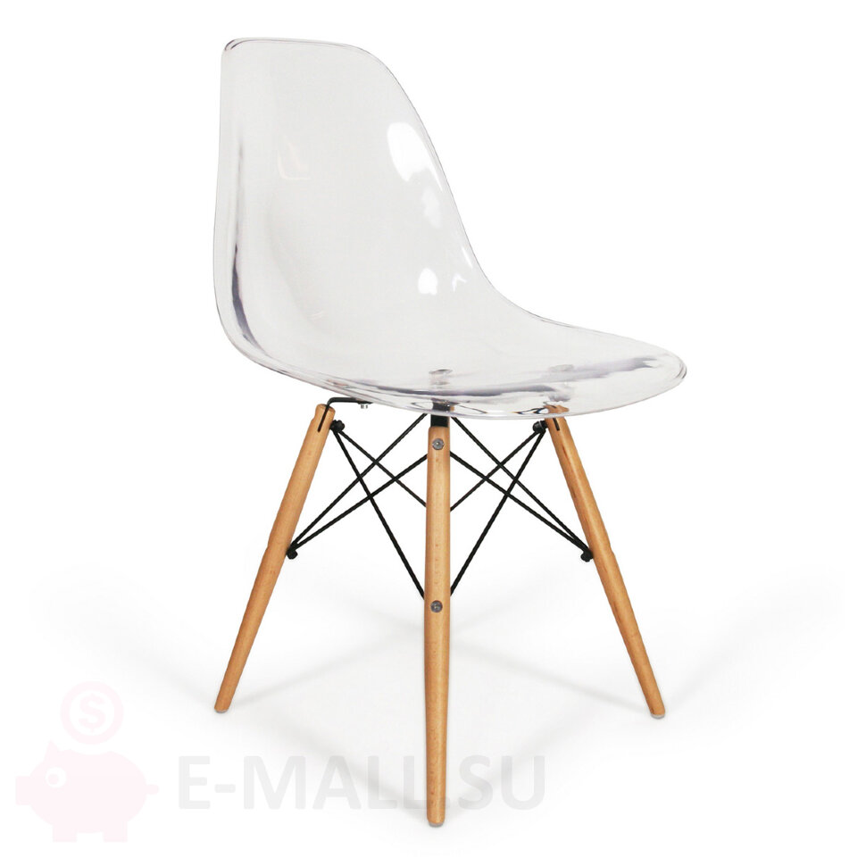 Пластиковые стулья DSW прозрачные, дизайн Чарльза и Рэй Эймс Eames, ножки светлые, прозрачный