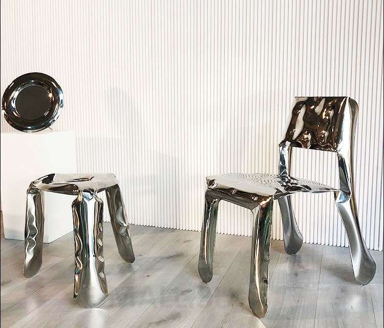 Стул из полированной нержавеющей стали в стиле Chippensteel Chair in Polished Stainless Steel by Zieta