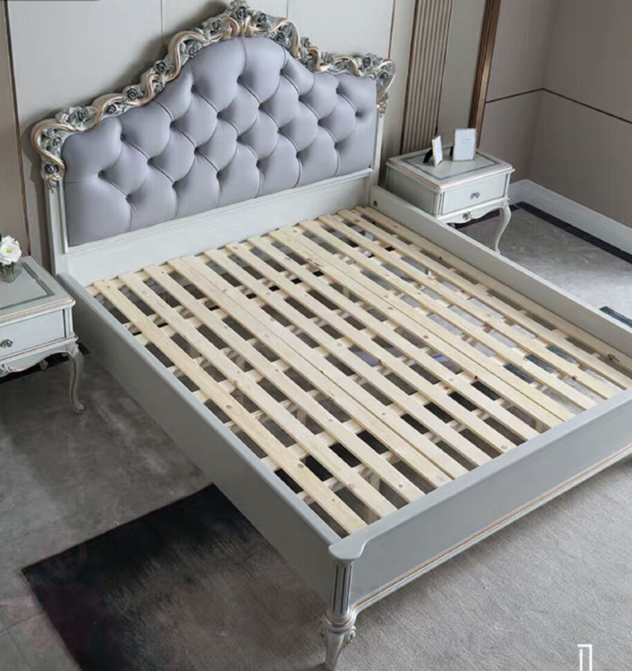 Роскошная кровать Feronia 1,8 м во французском стиле из натурального дерева и натуральной кожи