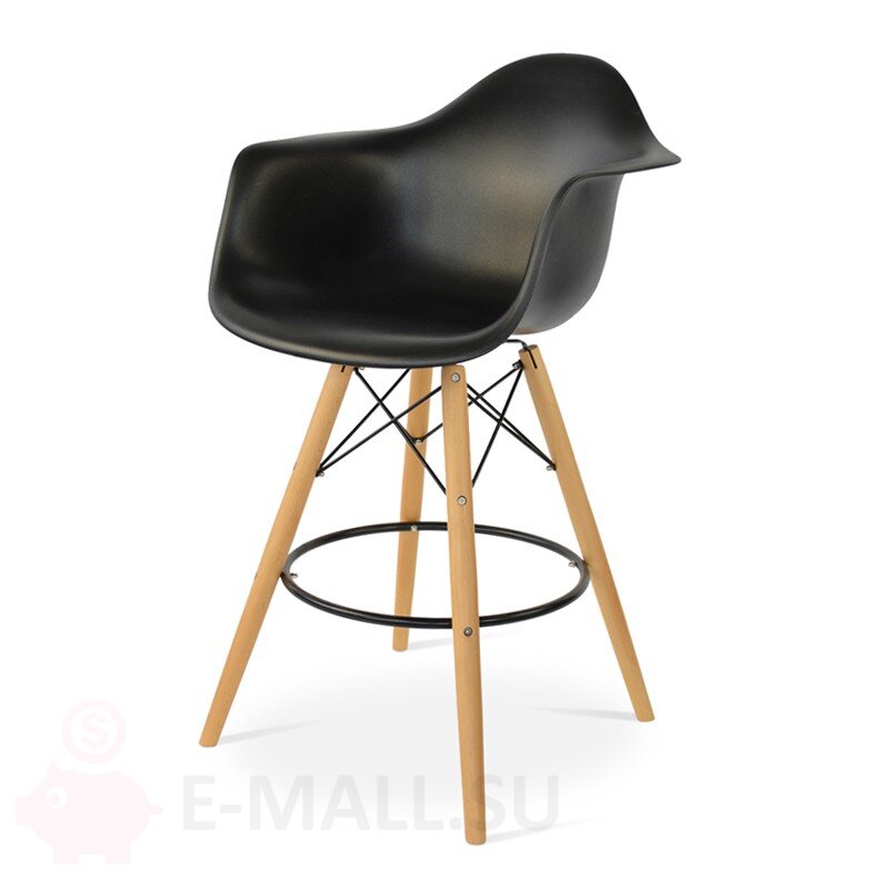 Пластиковые барные стулья DAW, дизайн Чарльза и Рэй Эймс Eames, ножки светлые, черный