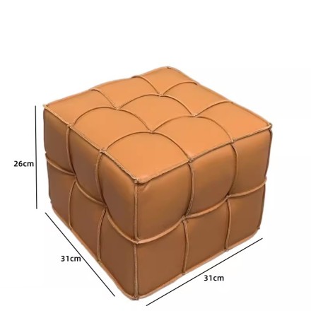 Cube Пуф из кожи и дерева в минималистичном стиле