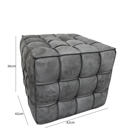 Cube Пуф из кожи и дерева в минималистичном стиле