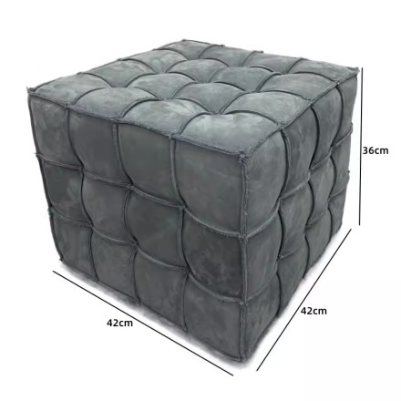 Cube Пуф из кожи и дерева в минималистичном стиле