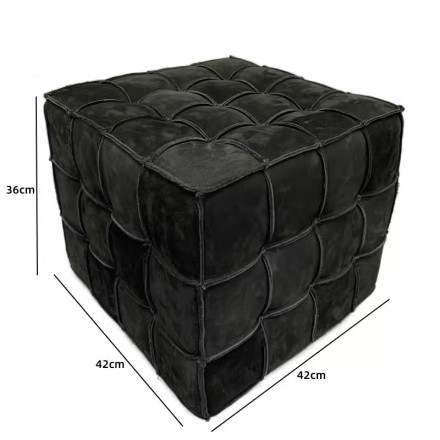 Cube Пуф из кожи и дерева в минималистичном стиле