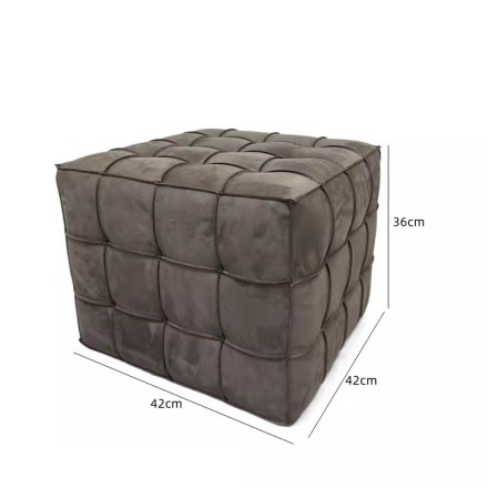 Cube Пуф из кожи и дерева в минималистичном стиле