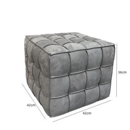 Cube Пуф из кожи и дерева в минималистичном стиле