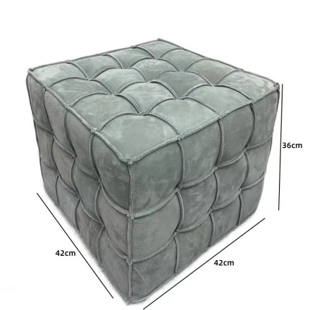 Cube Пуф из кожи и дерева в минималистичном стиле