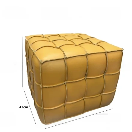 Cube Пуф из кожи и дерева в минималистичном стиле