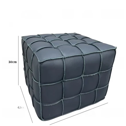 Cube Пуф из кожи и дерева в минималистичном стиле