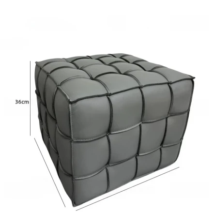 Cube Пуф из кожи и дерева в минималистичном стиле