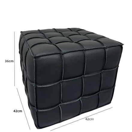 Cube Пуф из кожи и дерева в минималистичном стиле
