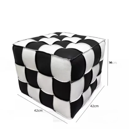 Cube Пуф из кожи и дерева в минималистичном стиле