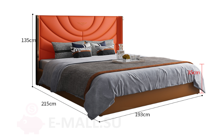 Кровать кожаная в итальянском стиле в комплекте с тумбочками