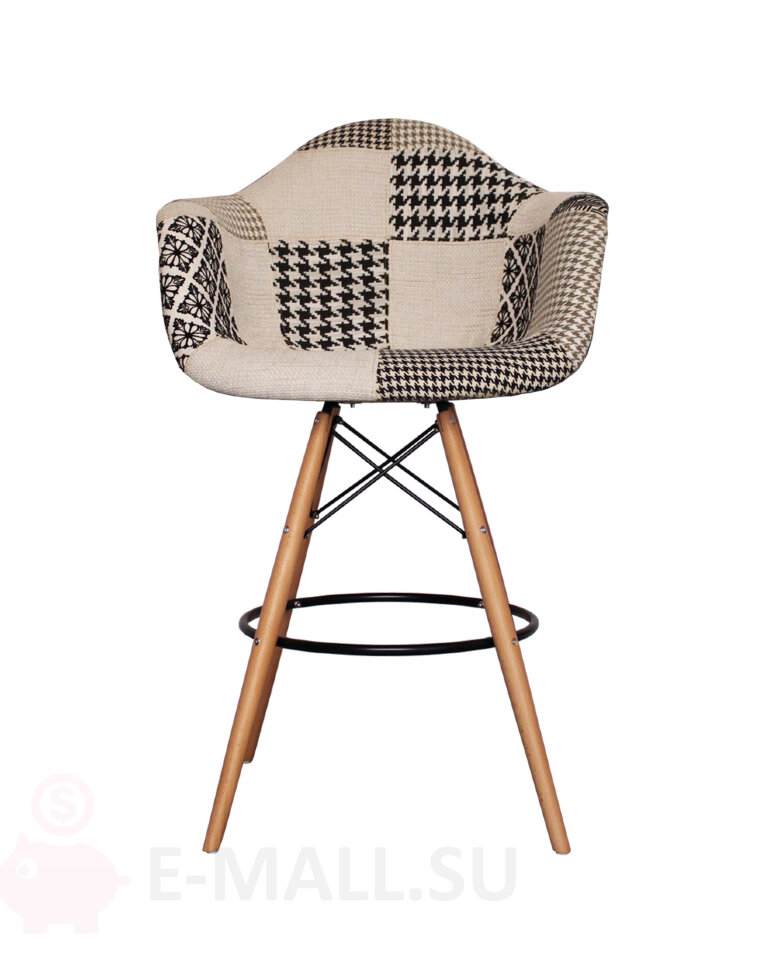 Пластиковые барные стулья DAWFULL PATCHWORK, дизайн Чарльза и Рэй Эймс Eames, ножки светлые, Цвет Рис. 1 ткань