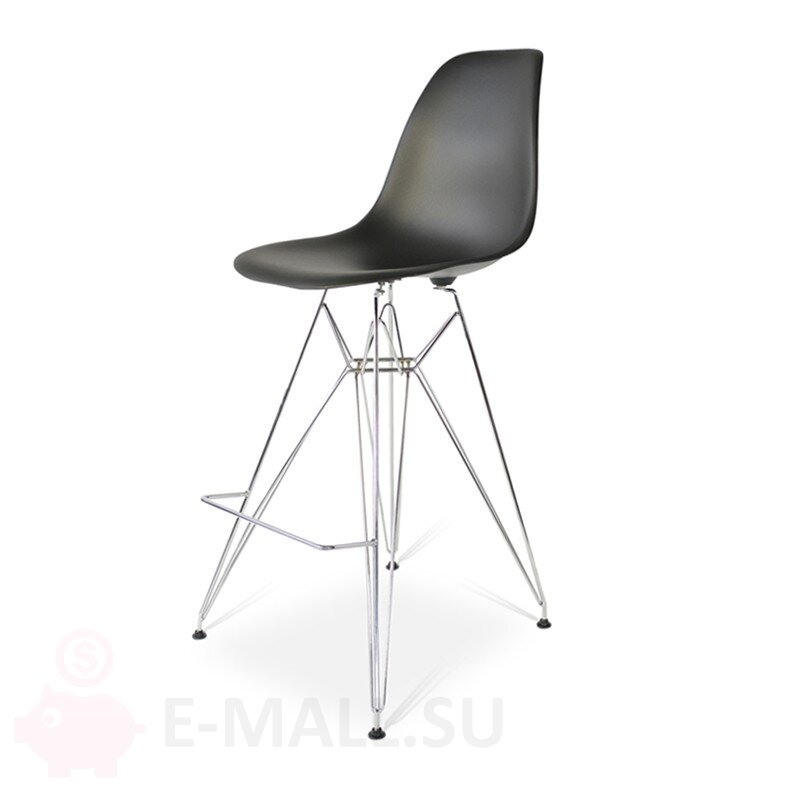 Пластиковые барные стулья DSR, дизайн Чарльза и Рэй Эймс Eames, ножки хром, черный