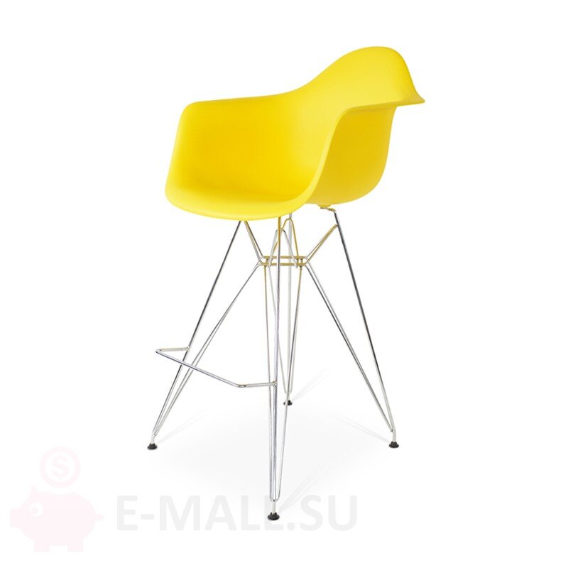 Пластиковые барные стулья DAR, дизайн Чарльза и Рэй Эймс Eames, ножки хром, желтый