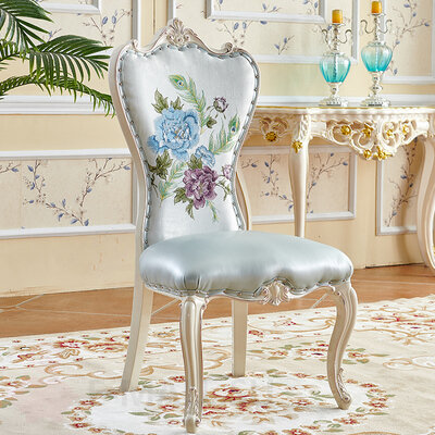 Обеденный стул из дерева в классическом стиле, обивка микрофибра с вышивкой, Цвет 2
