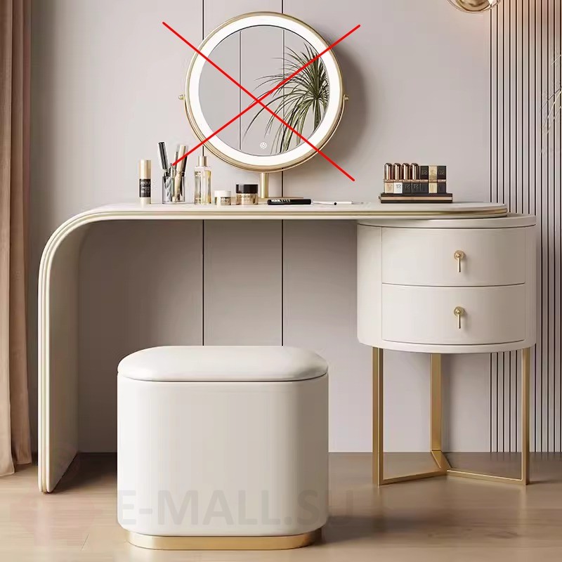 Элегантный туалетный столик 80 см покрытый кожей с круглой тумбой и изогнутой столешницей