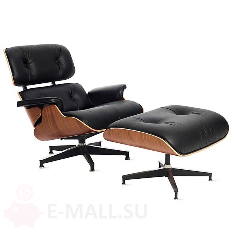 Офисные кресла Эймс Lounge Chair Eames, кожа, шпон орех, ножки темные