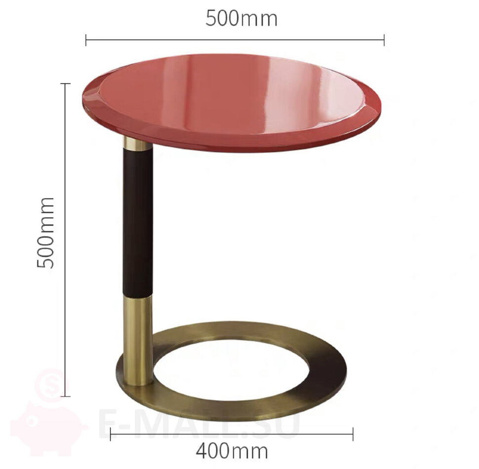 Приставной столик из массива черного ореха с красной столешницей из МДФ, Приставной столик с красной столешницей