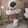 Туалетный столик овальный обитый велюром с мраморной столешницей, пуфиком и зеркалом