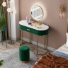 Туалетный столик овальный обитый велюром с мраморной столешницей, пуфиком и зеркалом