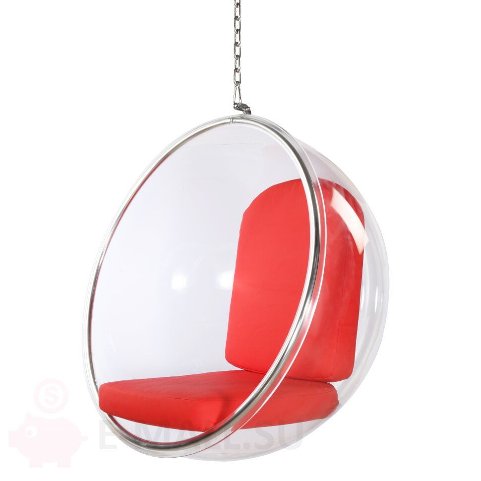 Кресло пузырь Bubble Chair, прозрачное подвесное размер 106 см, красный, Лён