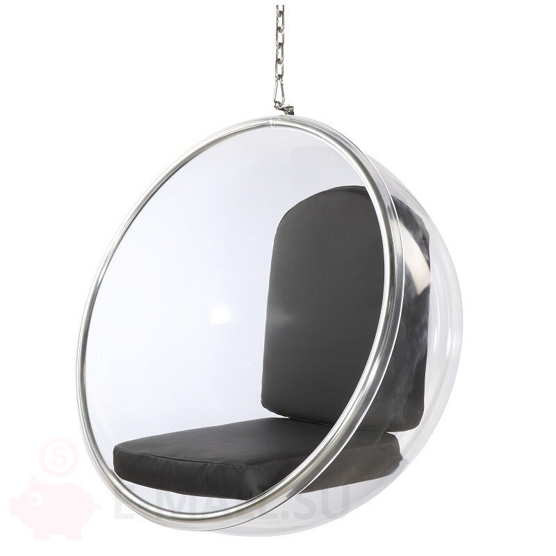 Кресло пузырь Bubble Chair, прозрачное подвесное размер 106 см, черный, Велюр