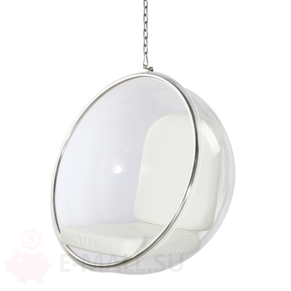 Кресло пузырь Bubble Chair, прозрачное подвесное размер 106 см, белый, Кожа искусственная