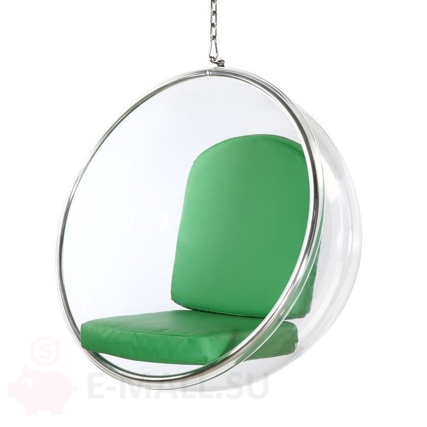 Кресло пузырь Bubble Chair, прозрачное подвесное размер 106 см, зеленый, Велюр