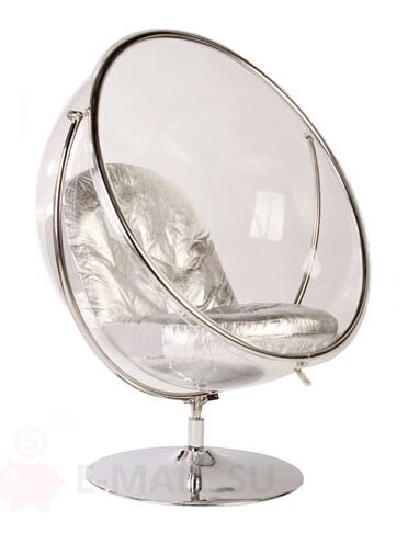 Кресло пузырь Bubble Chair Swivel Base, прозрачное на ножке с кронштейном размер 106 см, серебро, Кожа искусственная