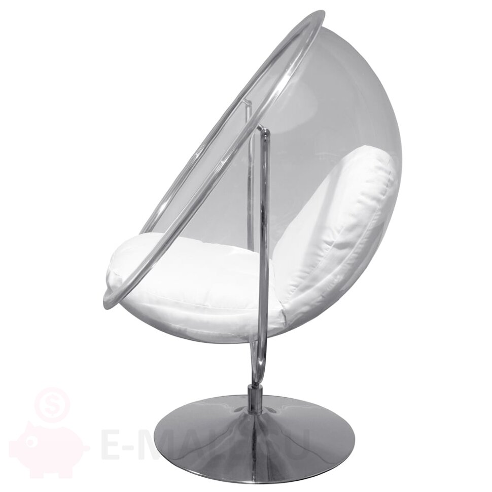Кресло пузырь Bubble Chair Swivel Base, прозрачное на ножке с кронштейном размер 106 см, белый, Велюр