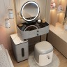 Компактный туалетный столик с тумбой, стеклянной столешницей, зеркалом и пуфом