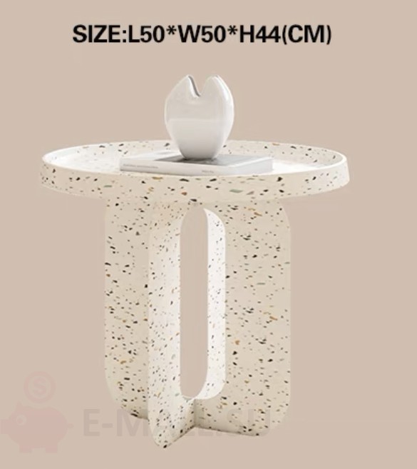 Комплект журнальных столиков в стиле Terrazzo, Цвет белый под камень / 50см