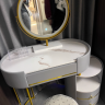 Туалетный столик 120 см овальный с мраморной столешницей, тумбой, зеркалом и стулом