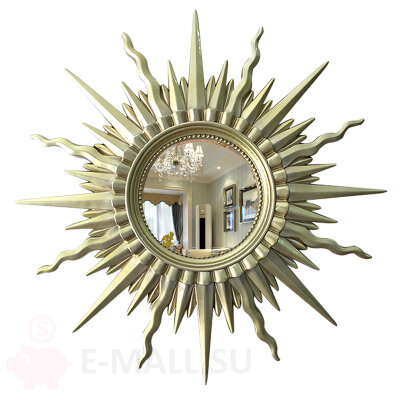 Зеркало круглое настенное в виде солнца 98*98 см, цвет шампанского